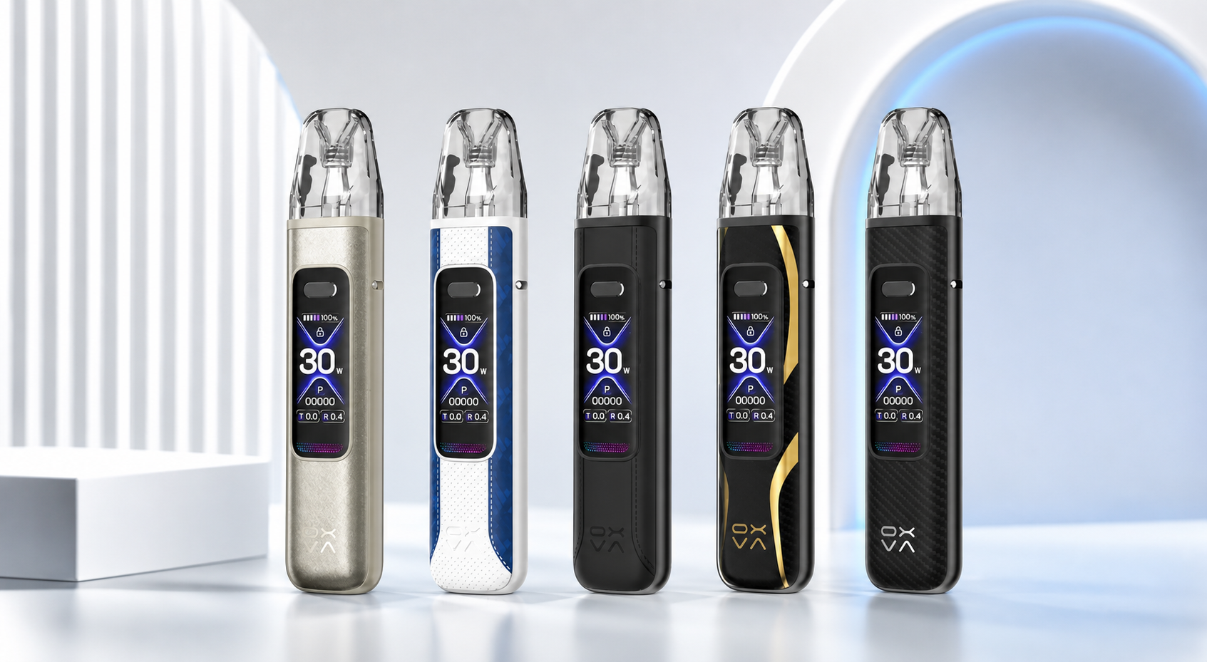OXVA Xlim Pro 3 pod kit review showing multiple colour options