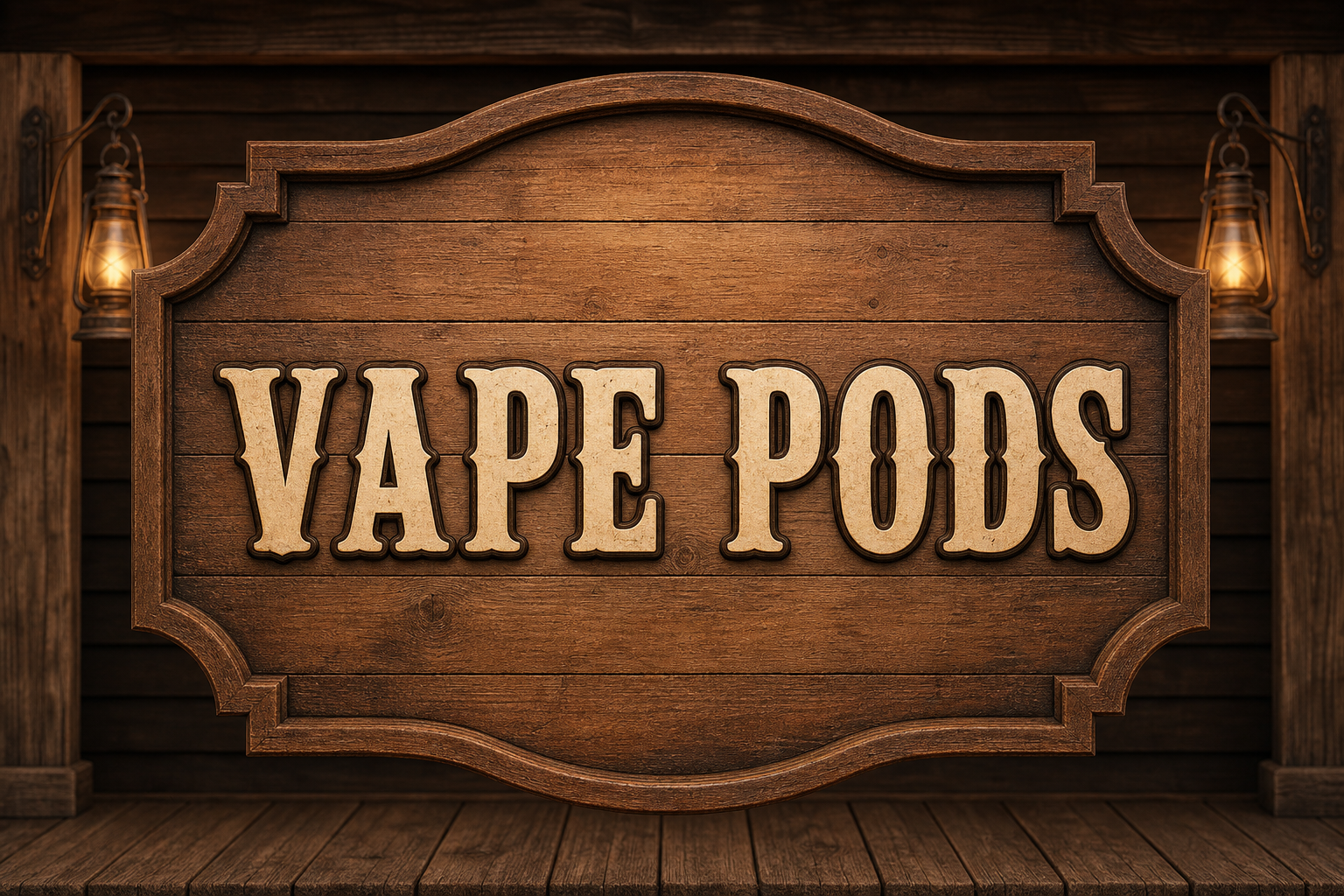 Western sign graphic for Vape Pods at Vape Saloon