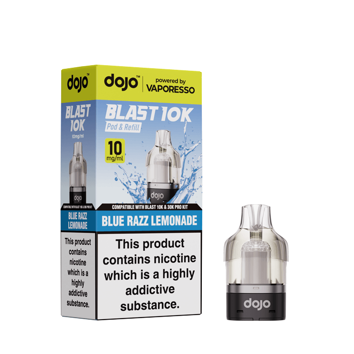 DOJO Blast 10K Blue Razz Lemonade 10mg replacement pod and refill pack