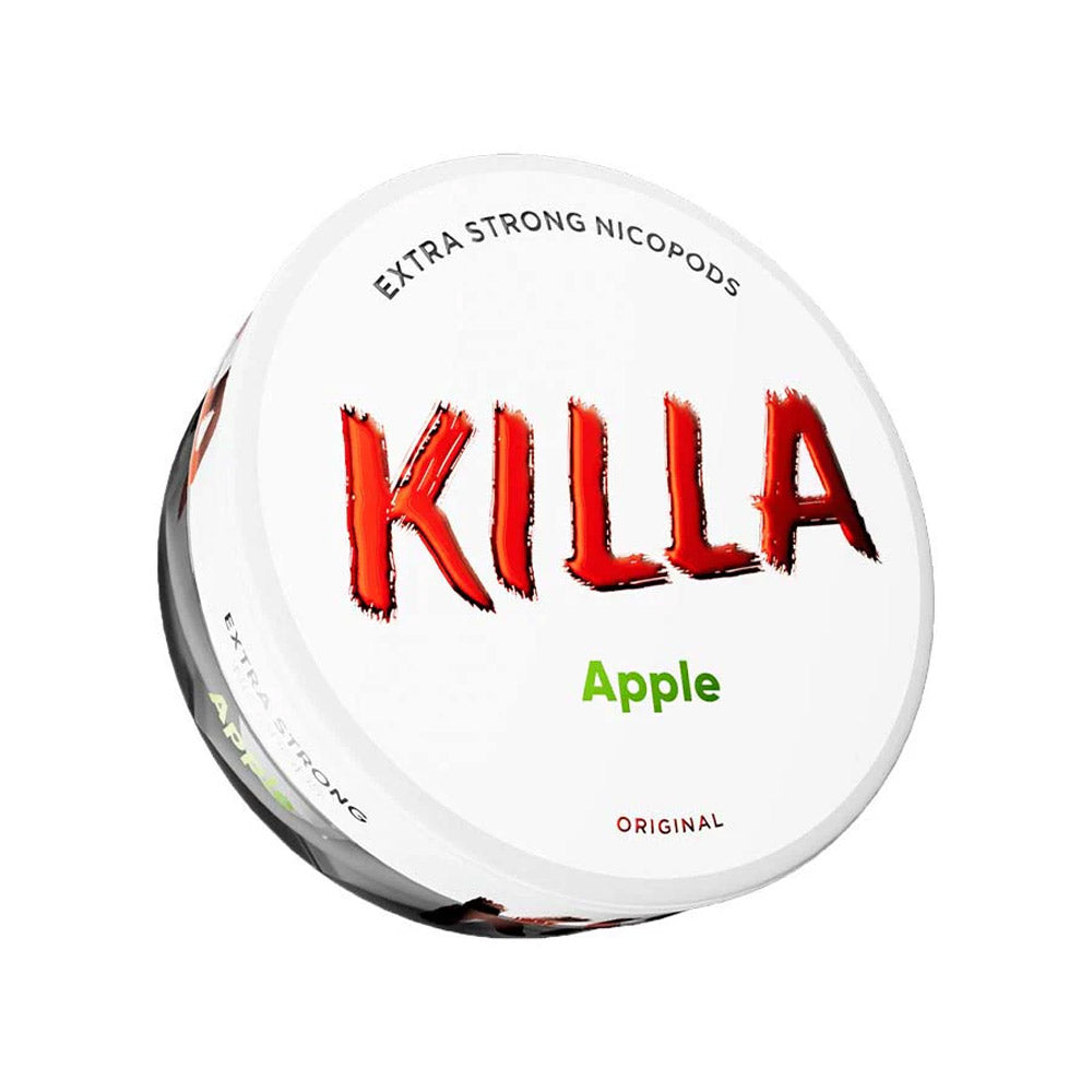 Killa Apple nicotine pouch can, 16mg/g and 12.8mg per pouch