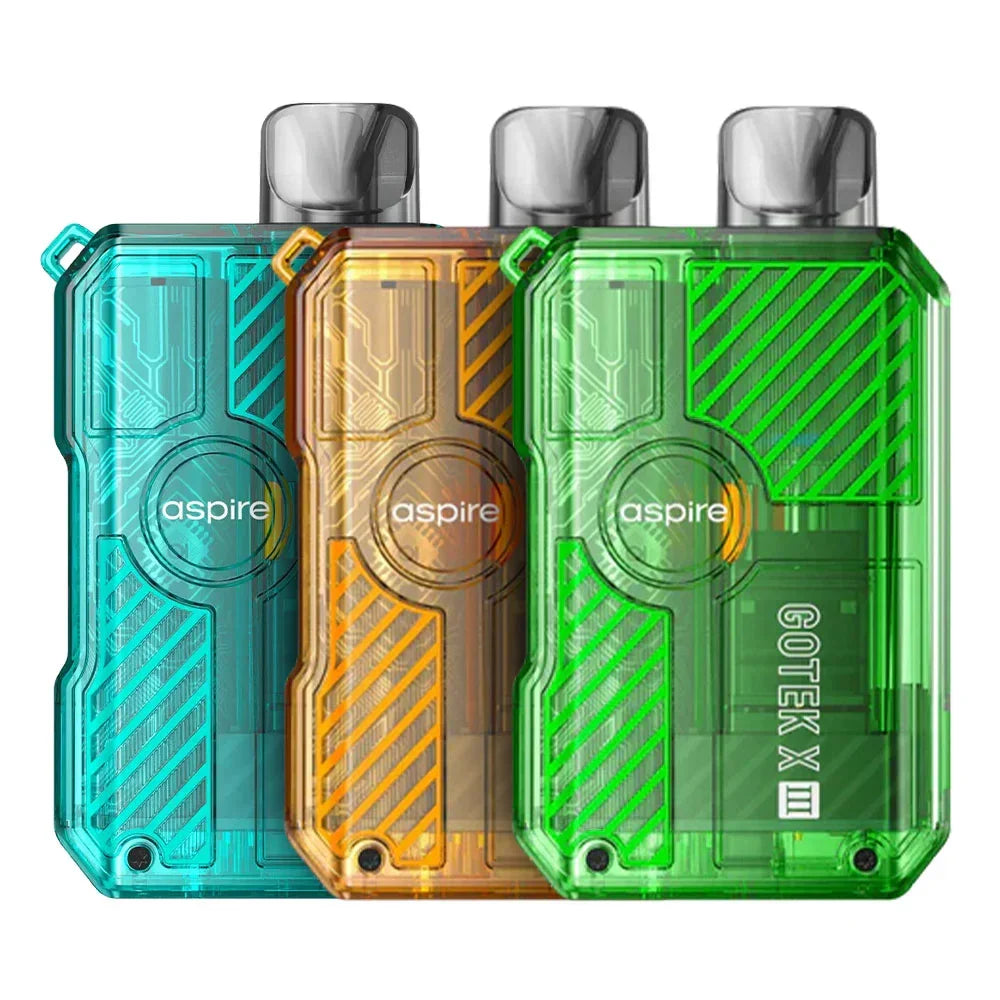 Aspire Gotek X3 pod kits shown in available colours