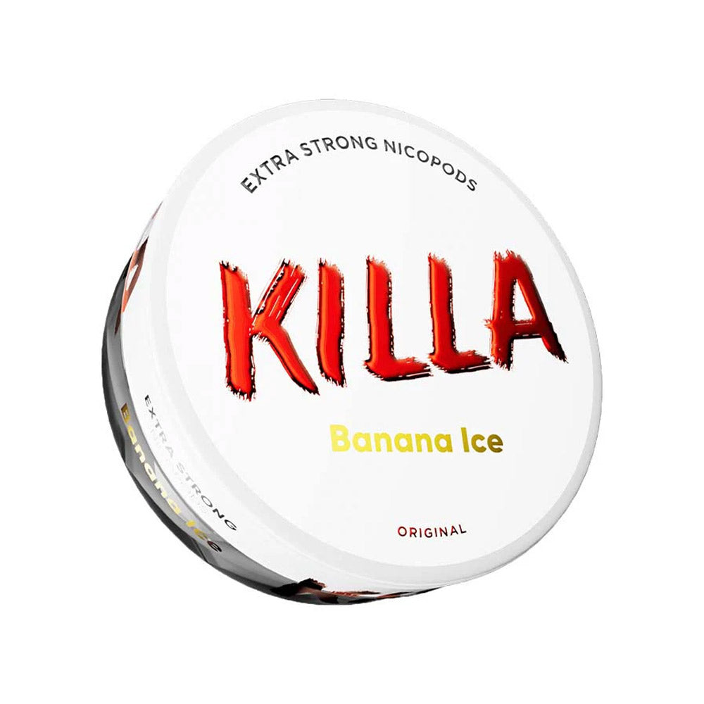 Killa Banana Ice nicotine pouch can, 16mg/g and 12.8mg per pouch