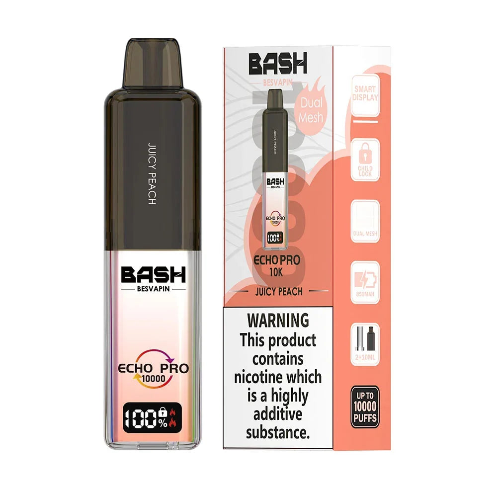 Bash Echo Pro 10K Juicy Peach rechargeable prefilled vape kit 20mg