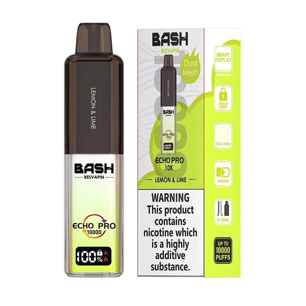 Bash Echo Pro 10K Lemon & Lime rechargeable prefilled vape kit 20mg