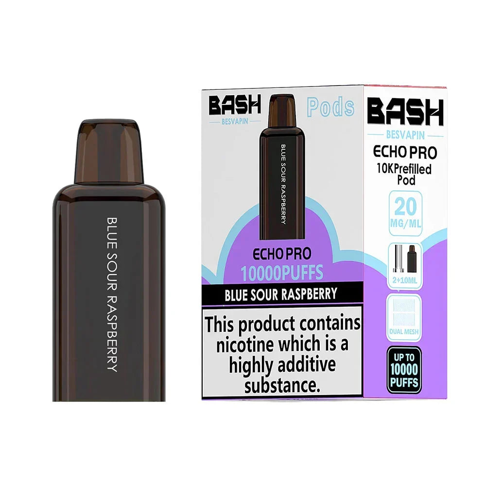 Bash Echo Pro 10K Blue Sour Raspberry prefilled replacement pod and refill pack 20mg