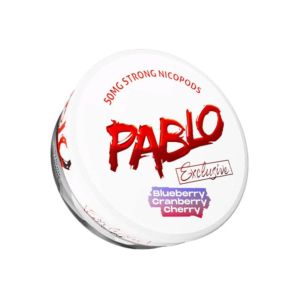 Pablo Exclusive Blueberry Cranberry Cherry nicotine pouch can, 50mg/g and 30mg per pouch