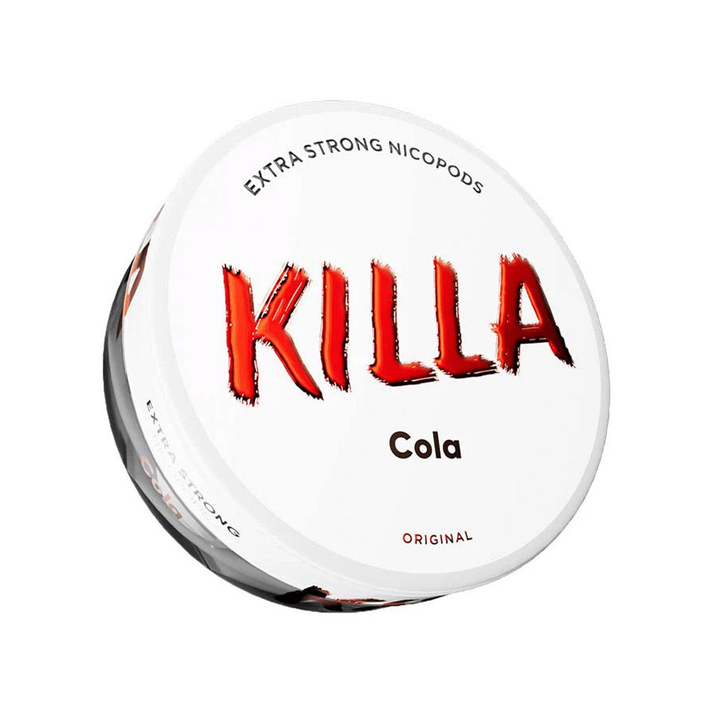 Killa Cola nicotine pouch can, 16mg/g and 12.8mg per pouch