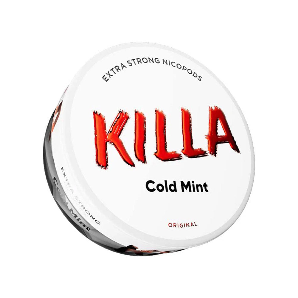 Killa Cold Mint nicotine pouch can, 16mg/g and 12.8mg per pouch