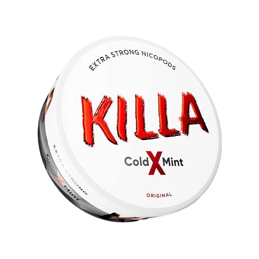Killa Cold X Mint nicotine pouch can, 16mg/g and 12.8mg per pouch