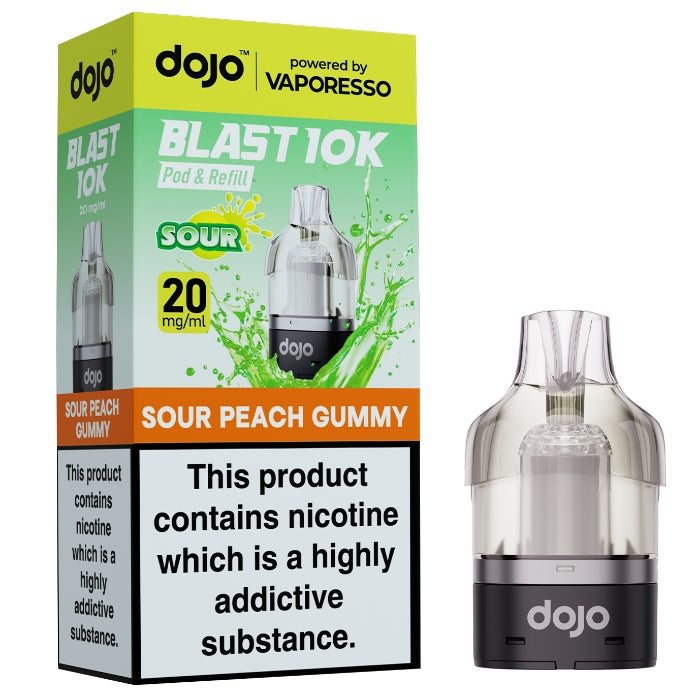 Vaporesso DOJO Blast 10K/30K Sour Peach Gummy 20mg prefilled pod and refill set