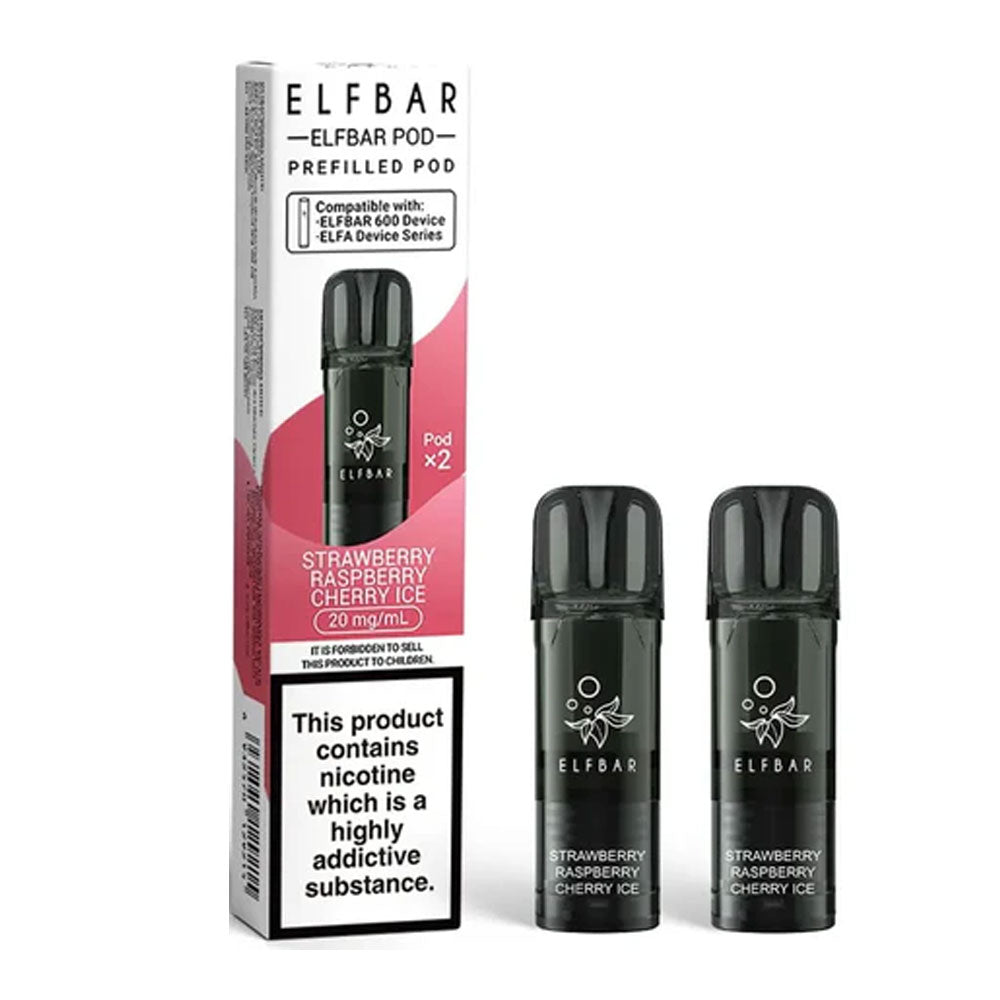 Elf Bar 600 Strawberry Raspberry Cherry Ice replacement prefilled pods two-pack