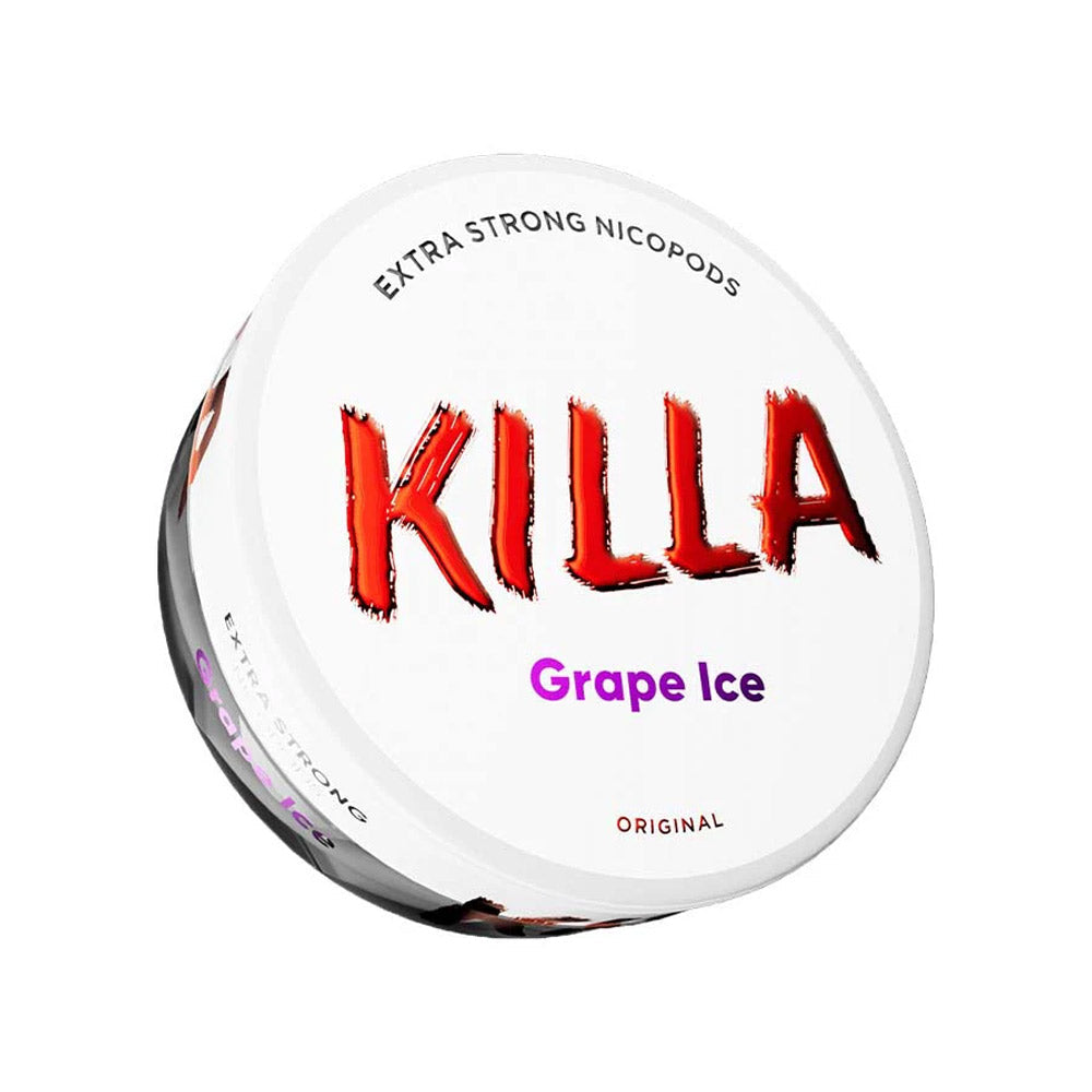 Killa Grape Ice nicotine pouch can, 16mg/g and 12.8mg per pouch