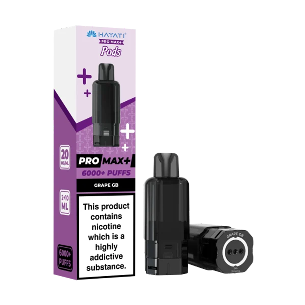 Hayati Pro Max+ 6K Grape GB 20mg replacement pod and refill pack