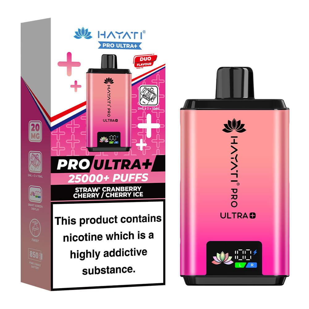 Hayati Pro Ultra+ 25K Straw' Cranberry Cherry / Cherry Ice 20mg prefilled kit with device