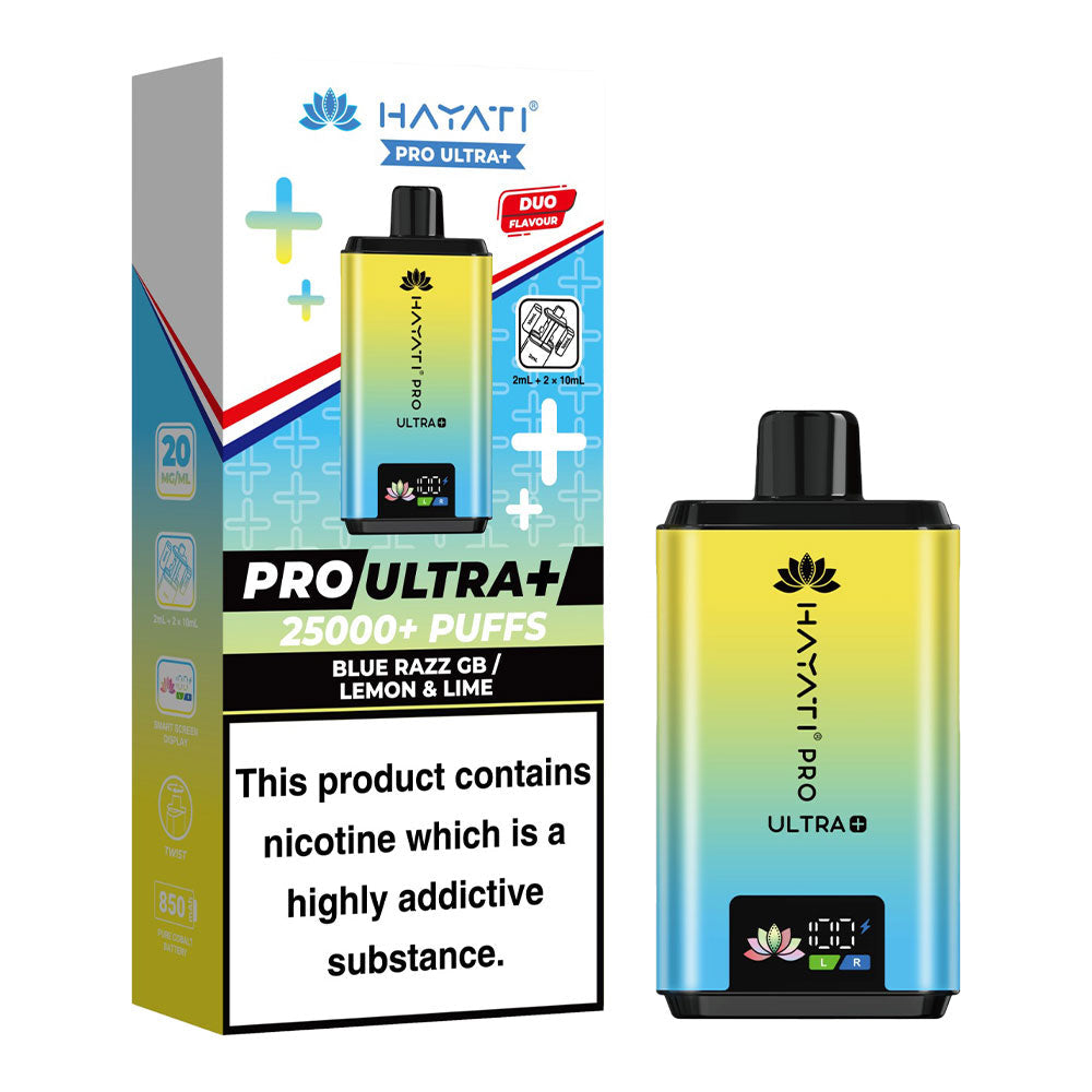 Hayati Pro Ultra+ 25K Blue Razz GB / Lemon & Lime 20mg prefilled kit with device