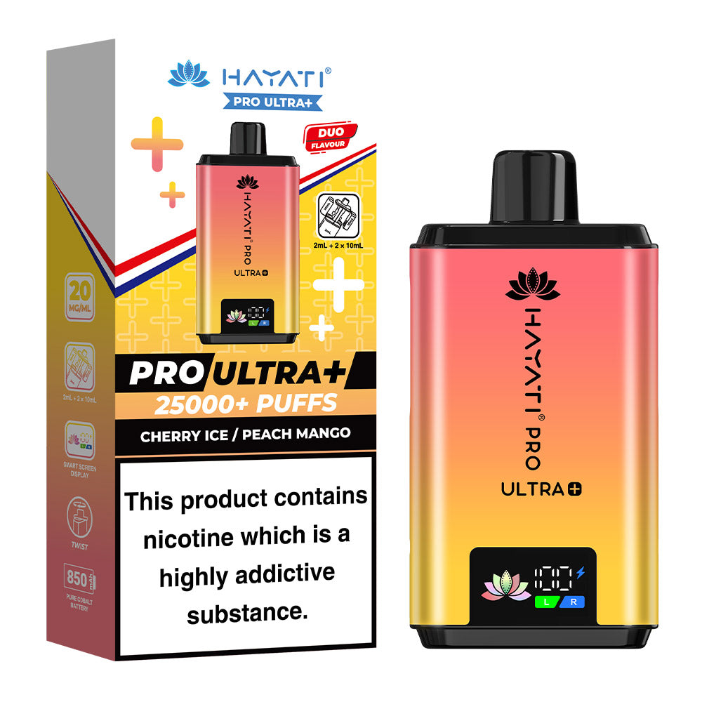 Hayati Pro Ultra+ 25K Cherry Ice / Peach Mango 20mg prefilled kit with device