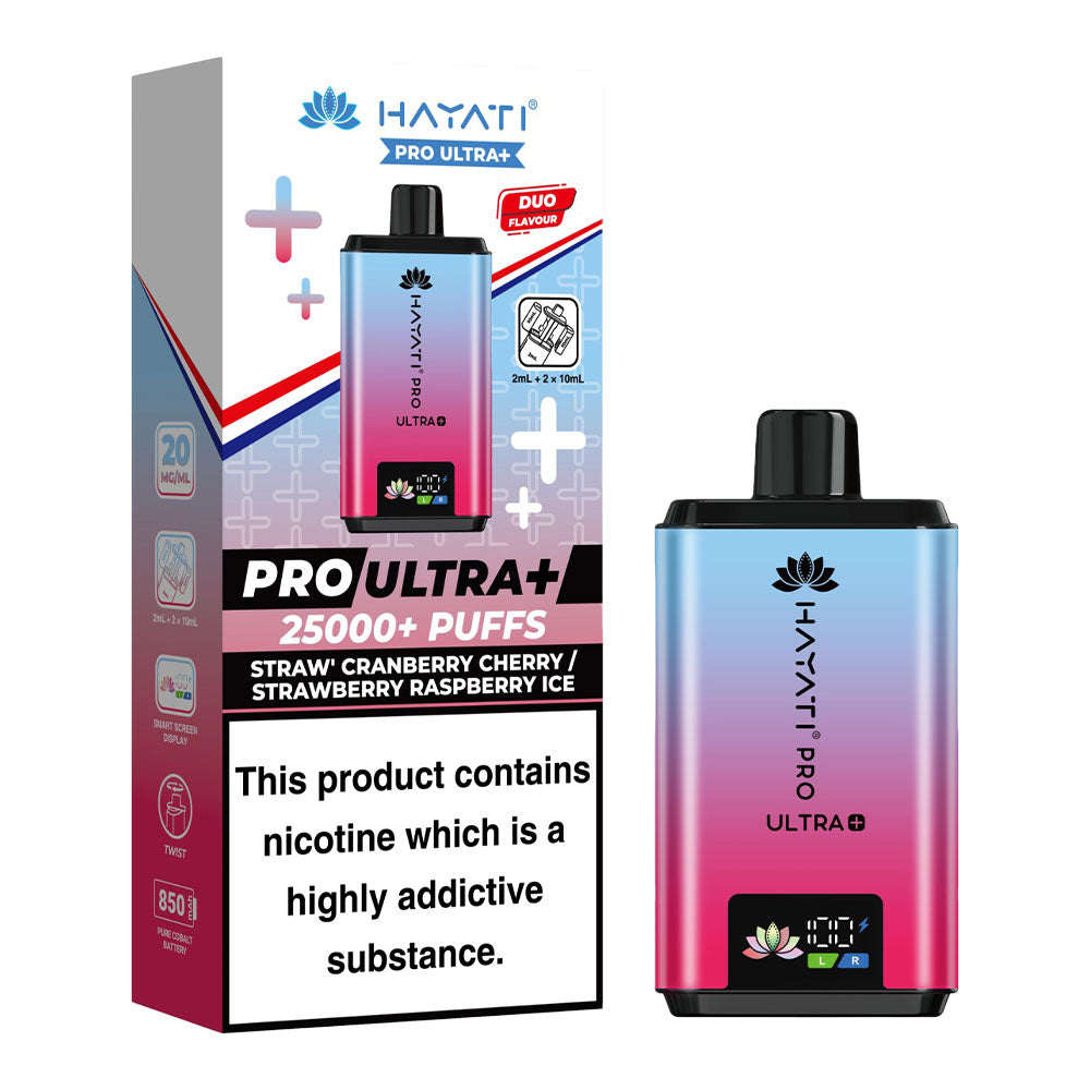 Hayati Pro Ultra+ 25K Straw' Cranberry Cherry / Strawberry Raspberry Ice 20mg prefilled kit with device