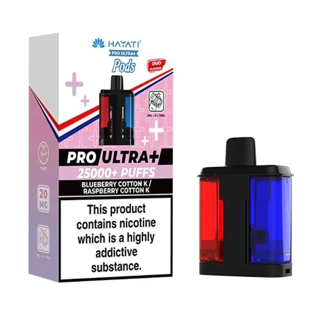 Hayati Pro Ultra+ 25K Blueberry Cotton K / Raspberry Cotton K 20mg replacement pod pack