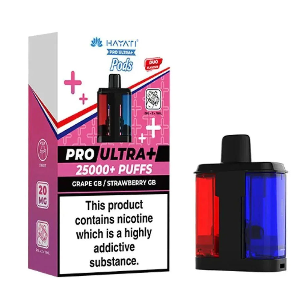 Hayati Pro Ultra+ 25K Grape GB / Strawberry GB 20mg replacement pod pack