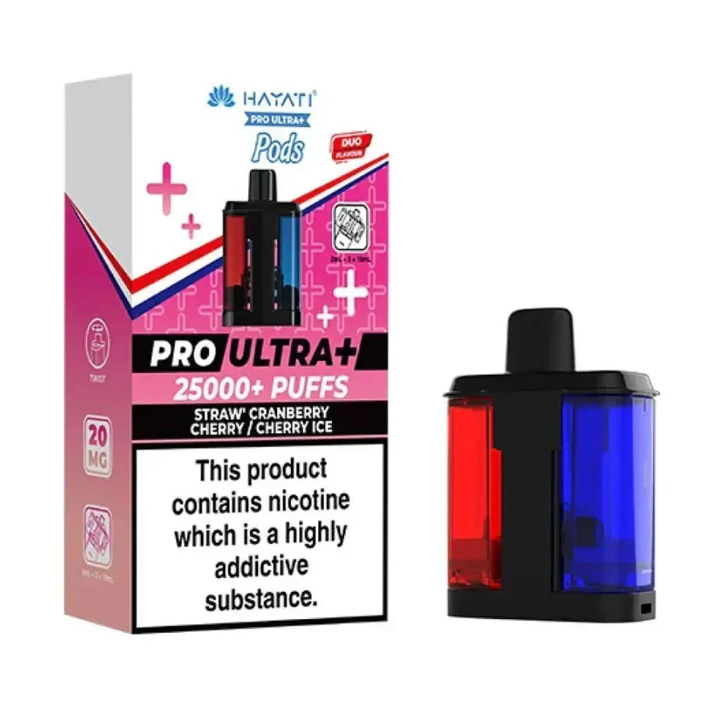 Hayati Pro Ultra+ 25K Straw' Cranberry Cherry / Cherry Ice 20mg replacement pod pack