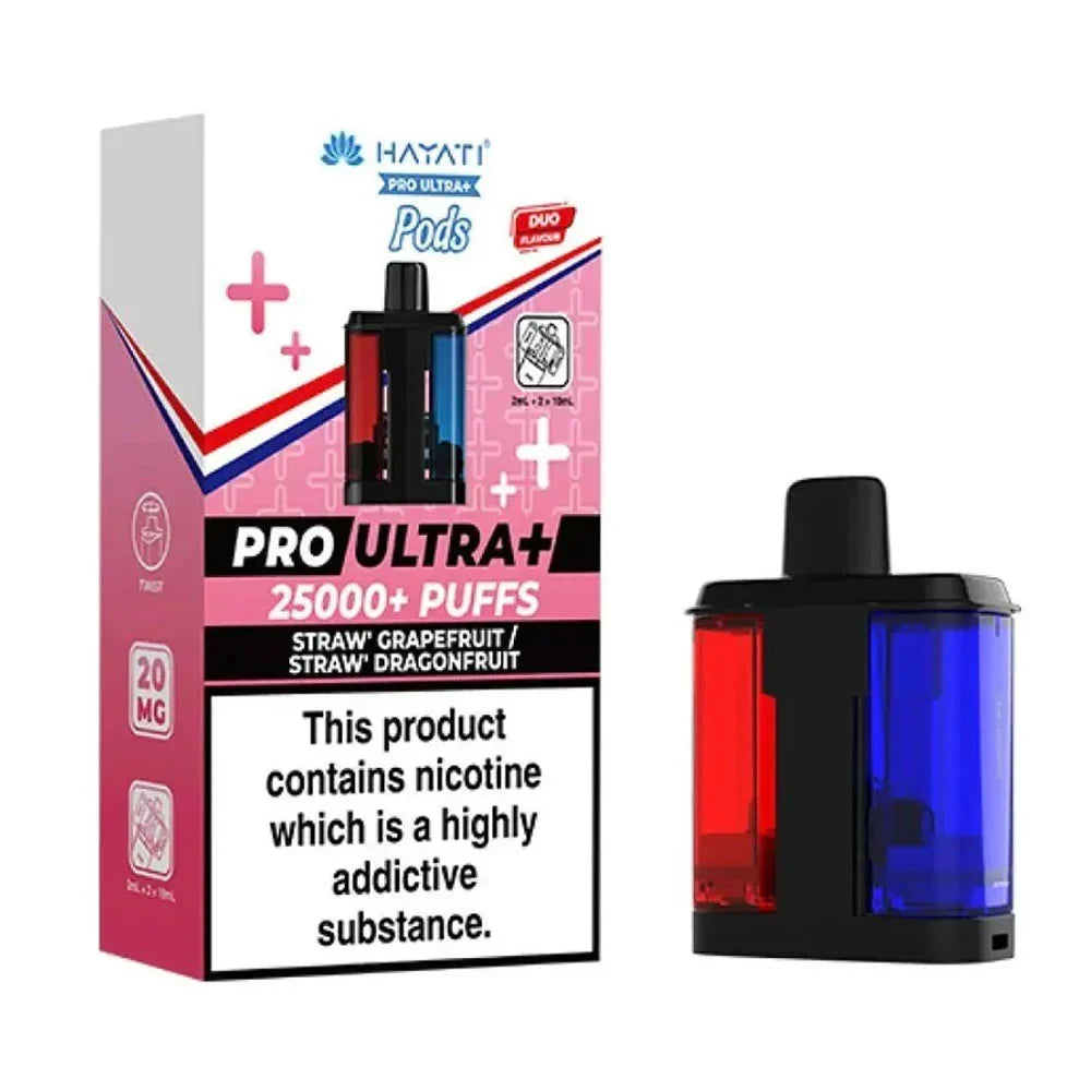 Hayati Pro Ultra+ 25K Straw' Grapefruit / Straw' Dragonfruit 20mg replacement pod pack