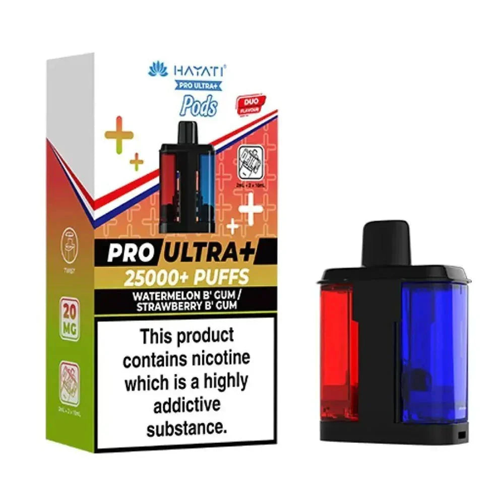 Hayati Pro Ultra+ 25K Watermelon B' Gum / Strawberry B' Gum 20mg replacement pod pack
