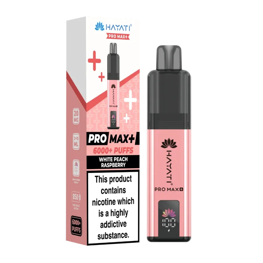Hayati Pro Max+ 6K White Peach Raspberry prefilled pod kit
