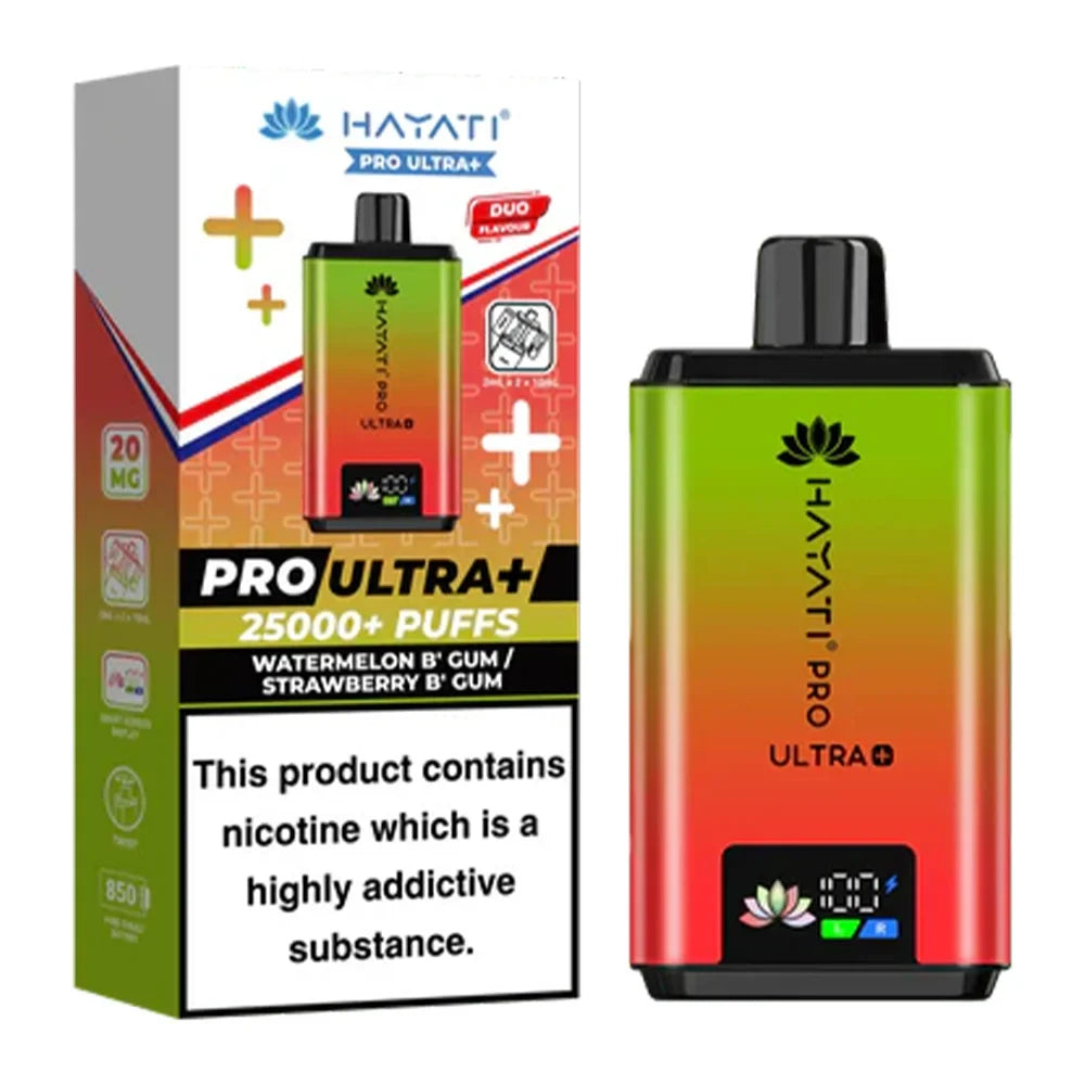 Hayati Pro Ultra+ 25K Watermelon B' Gum / Strawberry B' Gum 20mg prefilled kit with device