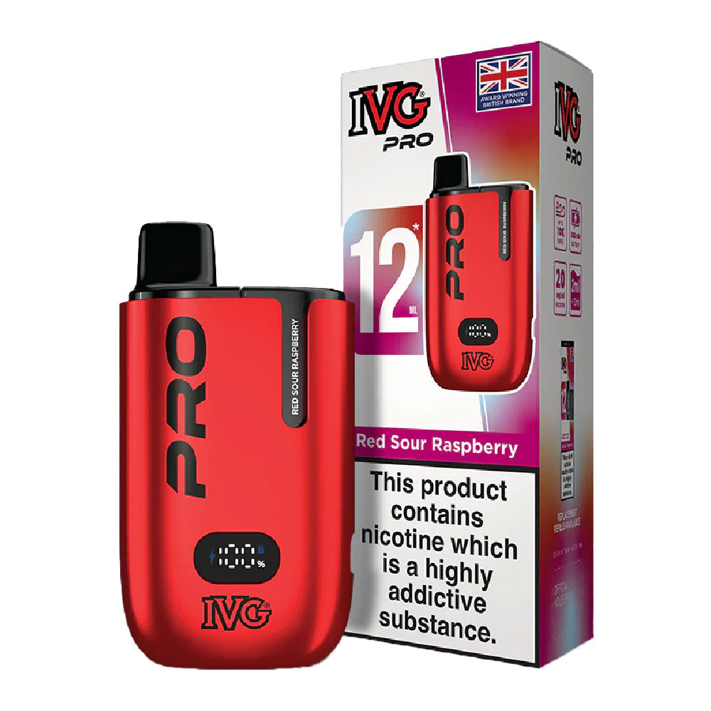IVG PRO 12 Red Sour Raspberry 10mg rechargeable kit with prefilled pod