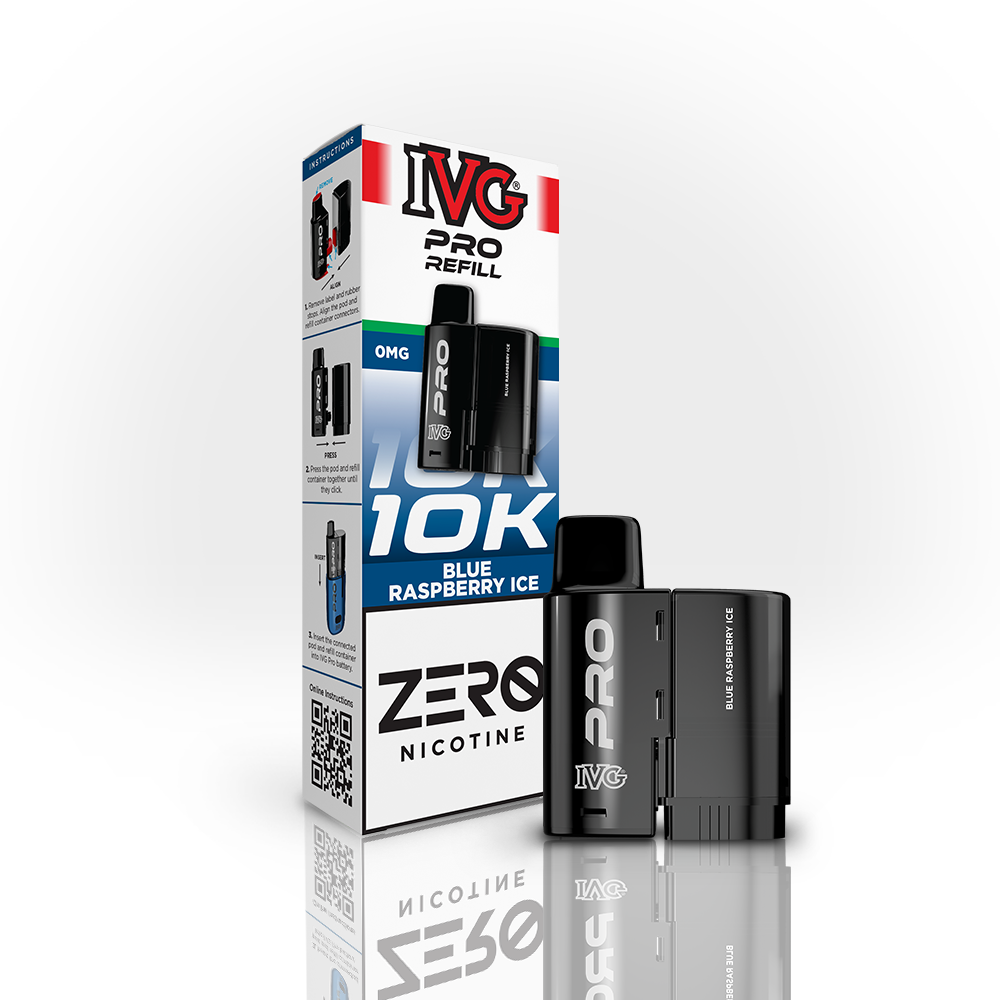 IVG PRO Blue Raspberry Ice 0mg nicotine-free prefilled pod and refill pack
