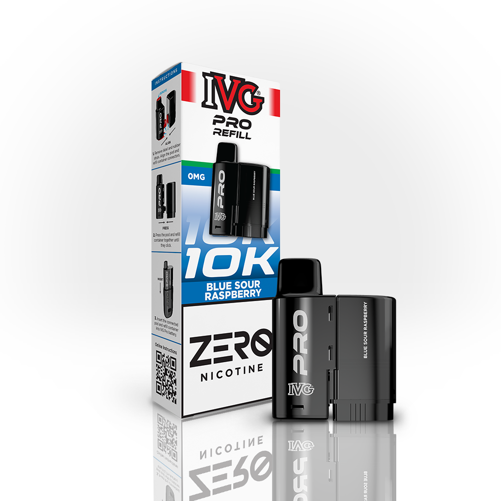 IVG PRO Blue Sour Raspberry 0mg nicotine-free prefilled pod and refill pack