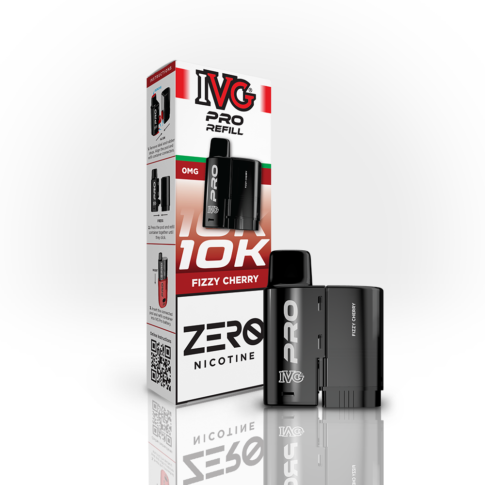 IVG PRO Fizzy Cherry 0mg nicotine-free prefilled pod and refill pack
