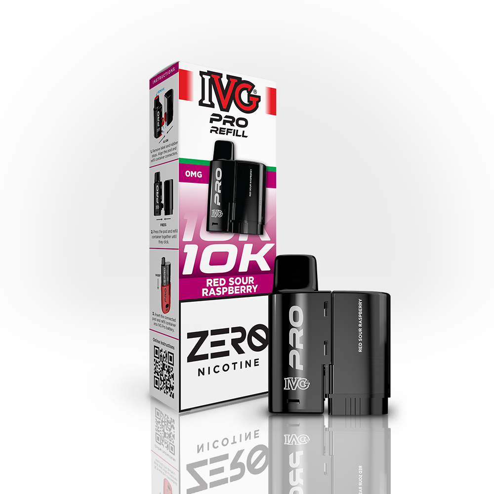 IVG PRO Red Sour Raspberry 0mg nicotine-free prefilled pod and refill pack