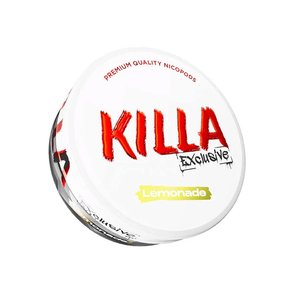 Killa Exclusive Lemonade nicotine pouch can, 16.5mg/g and 13.2mg per pouch