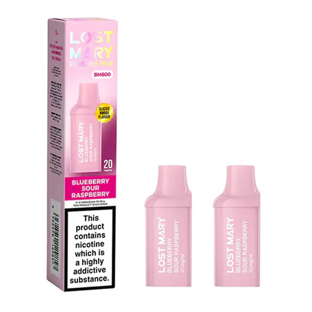 Lost Mary BM600 Blueberry Sour Raspberry prefilled replacement pods, pack of two