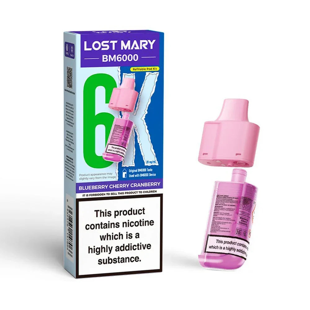 Lost Mary BM6000 Blueberry Cherry Cranberry prefilled replacement pod and refill container