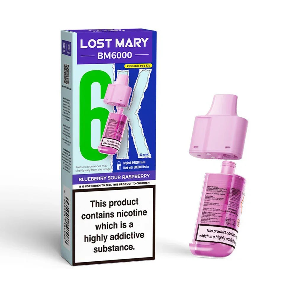 Lost Mary BM6000 Blueberry Sour Raspberry prefilled replacement pod and refill container