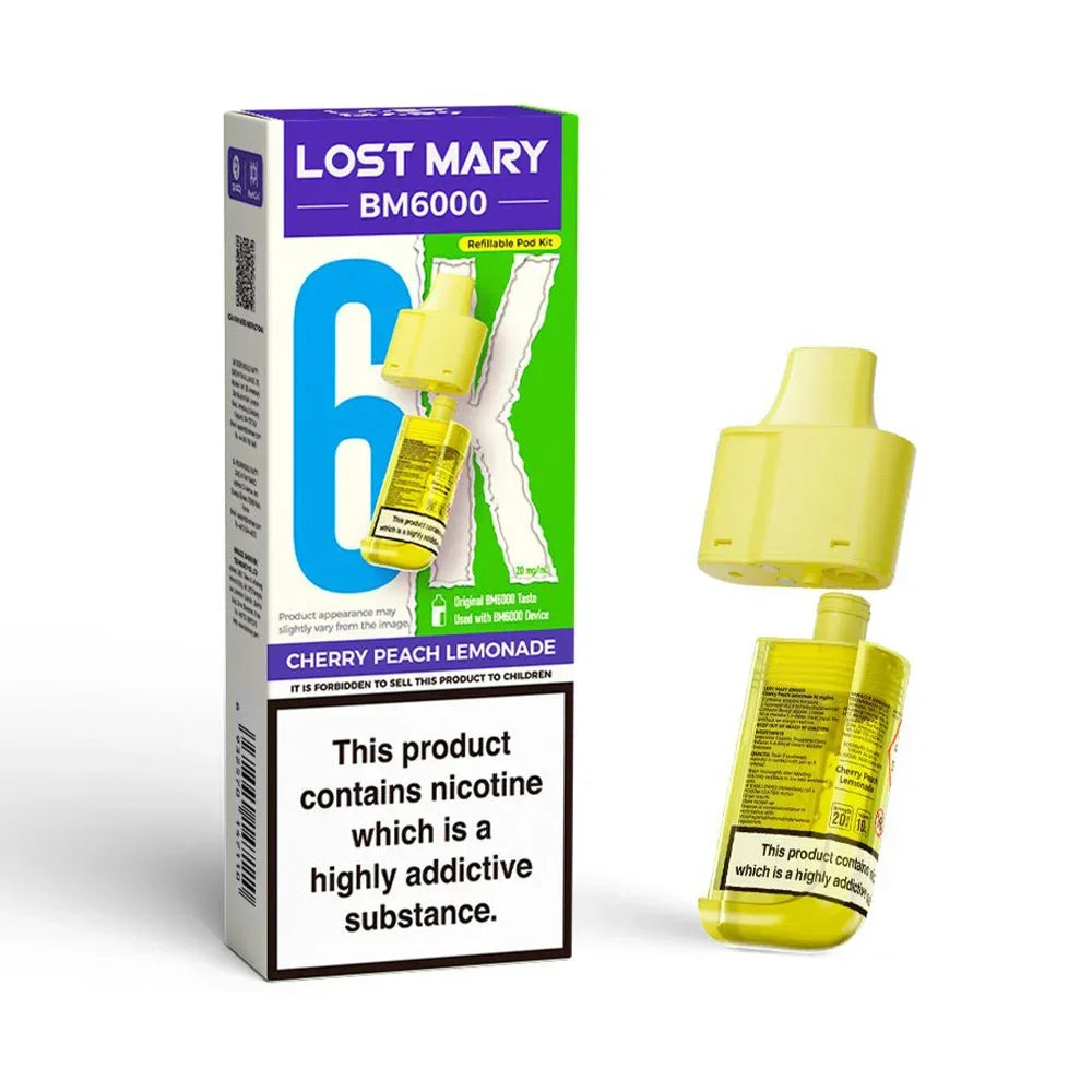 Lost Mary BM6000 Cherry Peach Lemonade prefilled replacement pod and refill container
