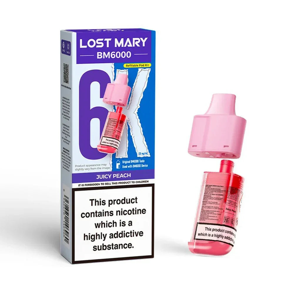 Lost Mary BM6000 Juicy Peach prefilled replacement pod and refill container