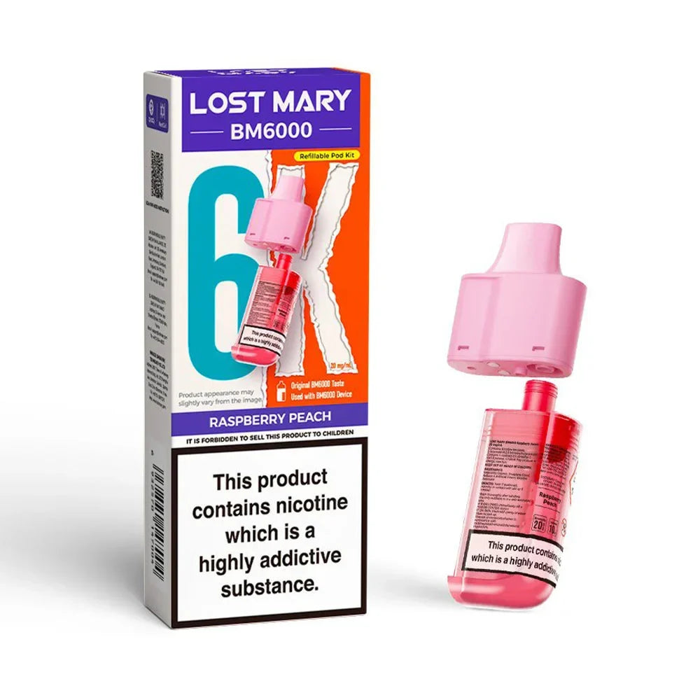 Lost Mary BM6000 Raspberry Peach prefilled replacement pod and refill container