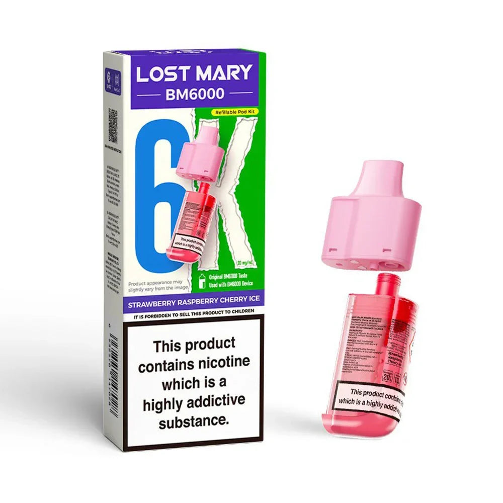 Lost Mary BM6000 Strawberry Raspberry Cherry Ice prefilled replacement pod and refill container