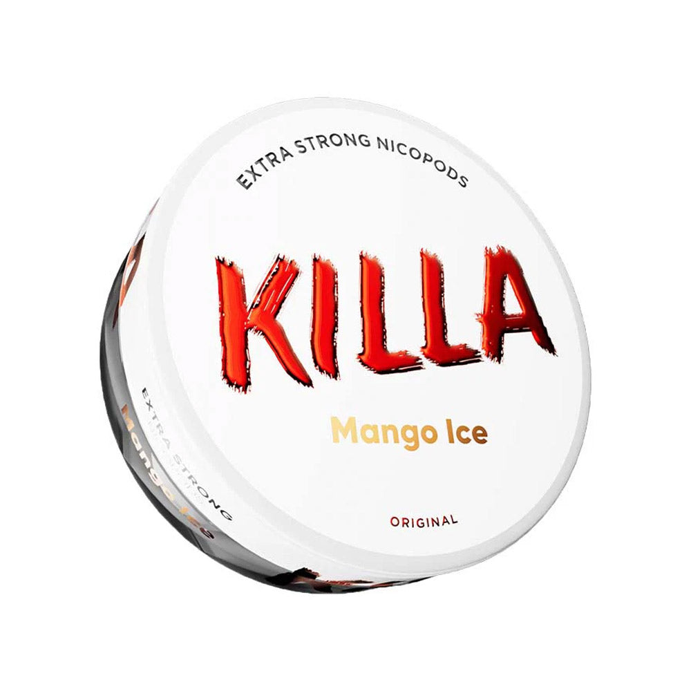 Killa Mango Ice nicotine pouch can, 16mg/g and 12.8mg per pouch