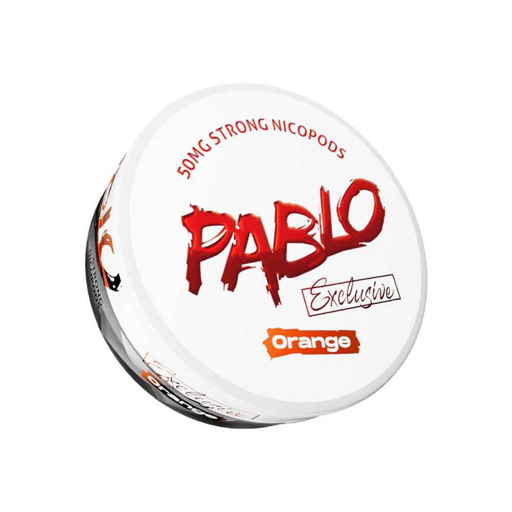 Pablo Exclusive Orange nicotine pouch can, 50mg/g and 30mg per pouch