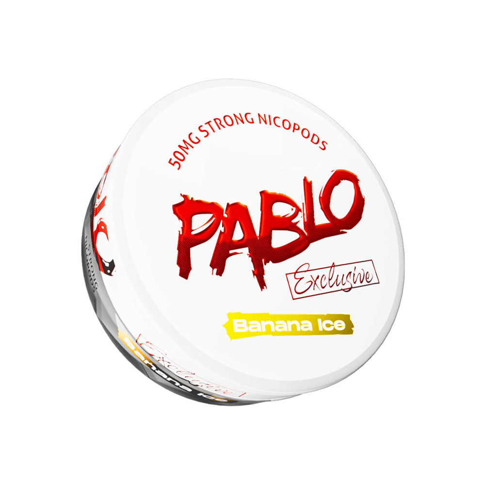 Pablo Exclusive Banana Ice nicotine pouch can, 50mg/g and 30mg per pouch