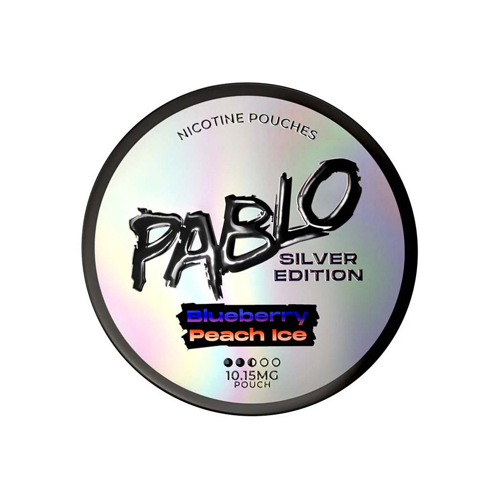 Pablo Silver Edition Blueberry Peach Ice nicotine pouch can, 10.15mg per pouch