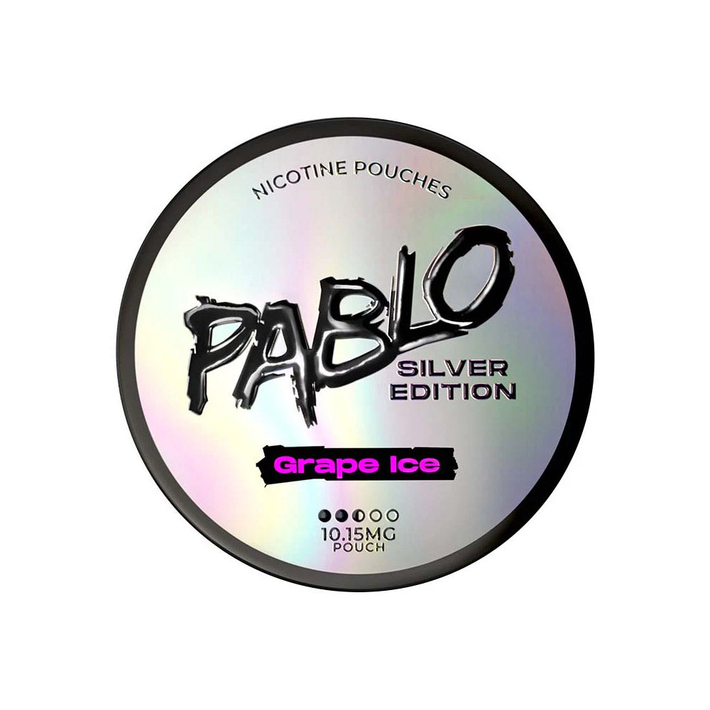 Pablo Silver Edition Grape Ice nicotine pouch can, 10.15mg per pouch