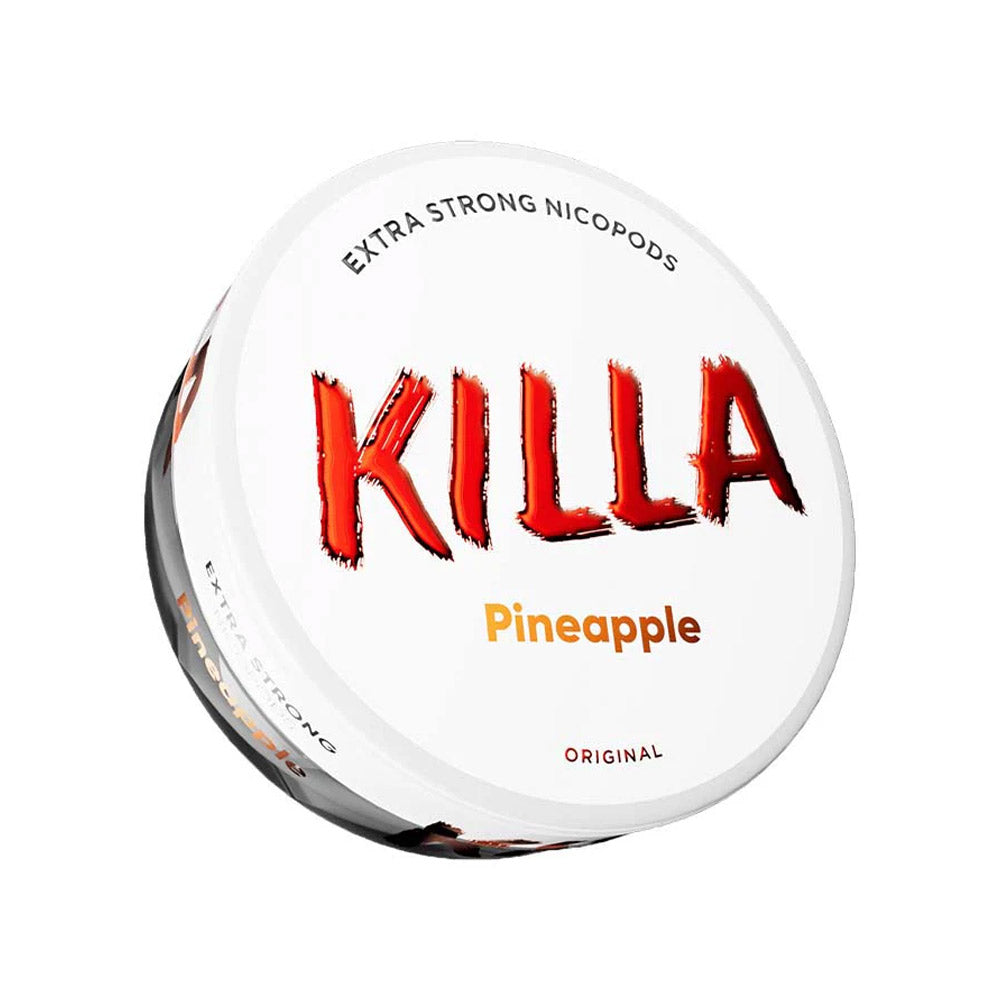Killa Pineapple nicotine pouch can, 16mg/g and 12.8mg per pouch