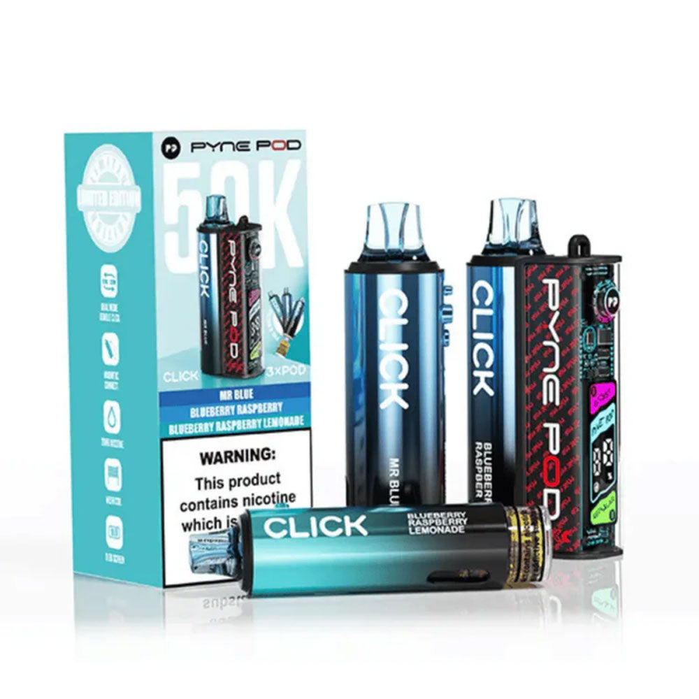 PYNE Pod Click 50K Blue Edition prefilled kit with device and three pod refill sets