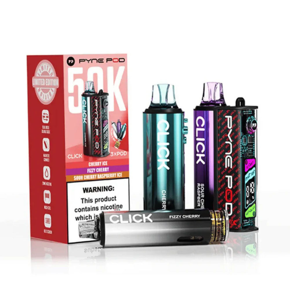 PYNE Pod Click 50K Cherry Edition prefilled kit with device and three pod refill sets