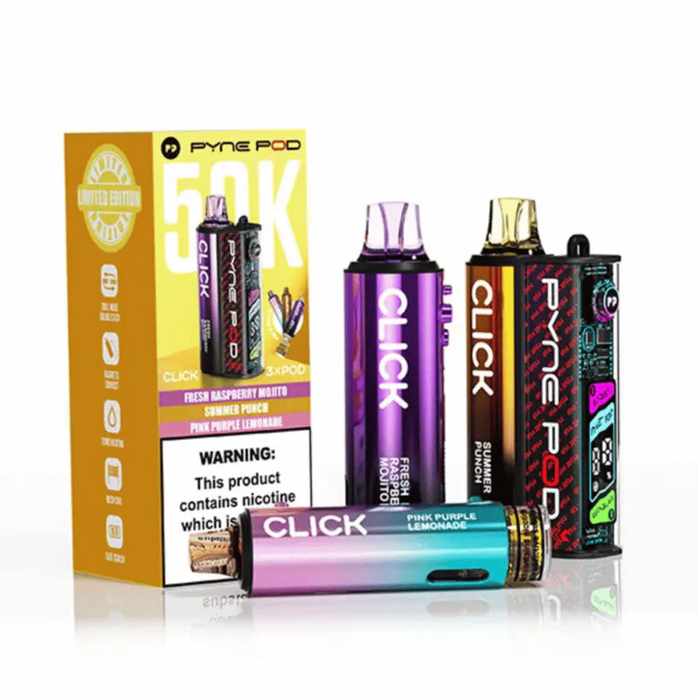 PYNE Pod Click 50K Drinks Edition prefilled kit with device and three pod refill sets